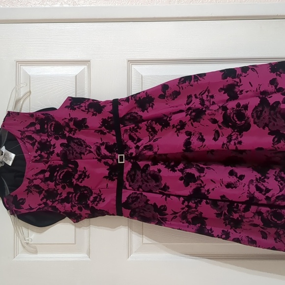 Jona Michelle Girls Formal Party Wedding Hot Pink Black Velvet Flowers Dress - Picture 5 of 9